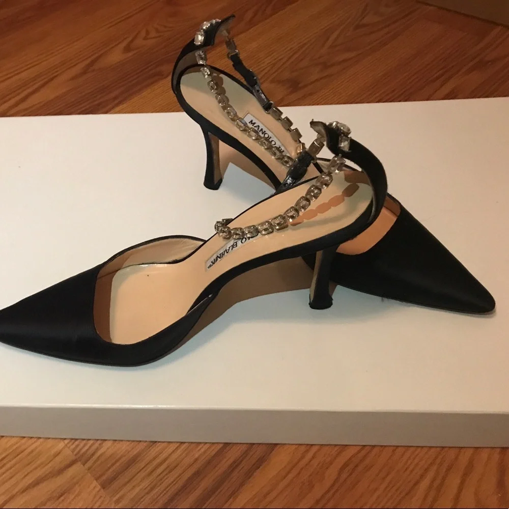 Manolo Blahnik Black Heels with Silver Accents - Picture 2 of 8